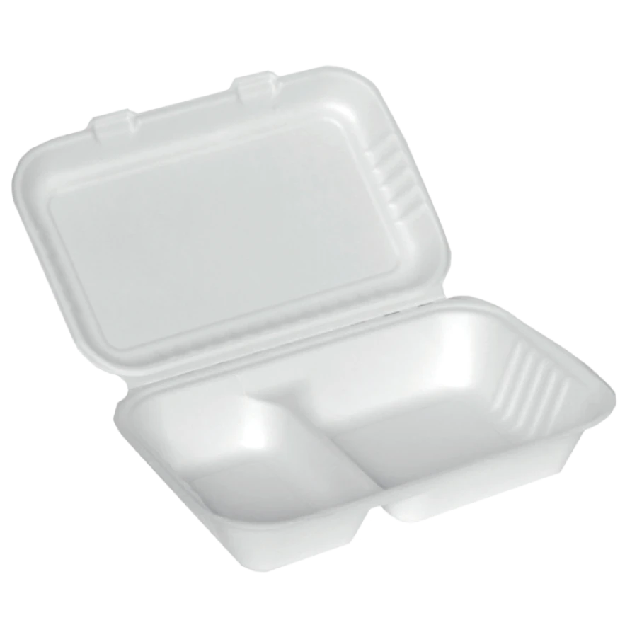 Menubox z trzciny cukrowej z pokrywką T2 dwukomorowy 24,5 cm x 20 cm x 7 cm - 20 sztuk