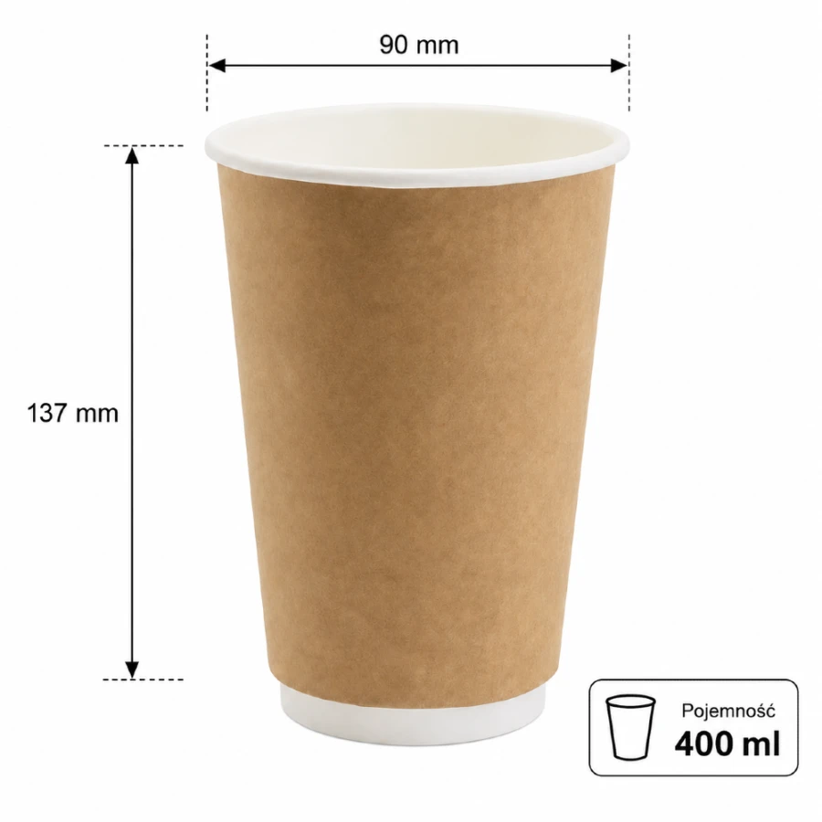 Kubek dwuwarstwowy kraft, fi 90 mm, 400 ml - 20 sztuk