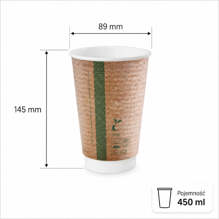 Kubek papierowy dwuwarstwowy kraft 450 ml fi 89 mm - 20 sztuk