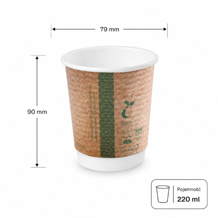 Kubek papierowy dwuwarstwowy kraft 220 ml fi 79 mm - 25 sztuk