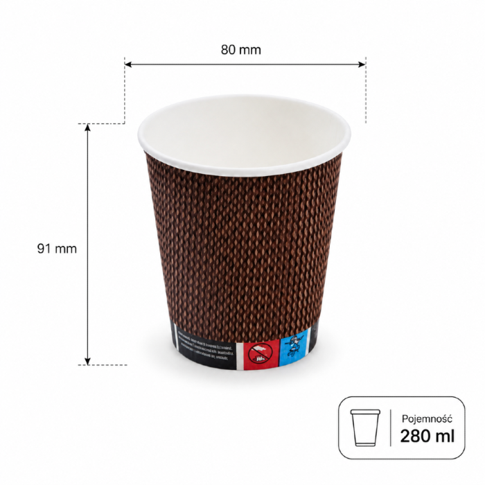 Kubek papierowy Premium karbowany 280 ml fi 80 mm - 25 sztuk