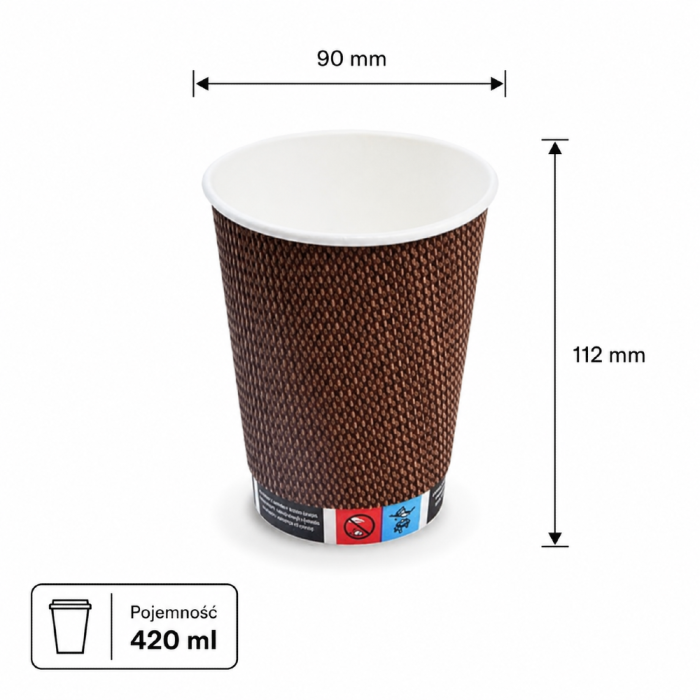 Kubek papierowy Premium karbowany 420 ml fi 90 mm - 25 sztuk