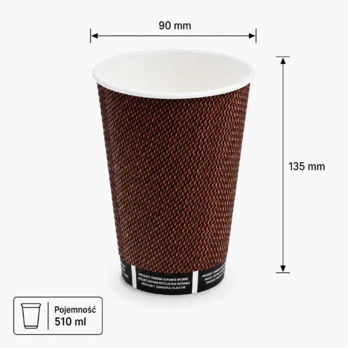 Kubek papierowy Premium karbowany 510 ml fi 90 mm - 25 sztuk