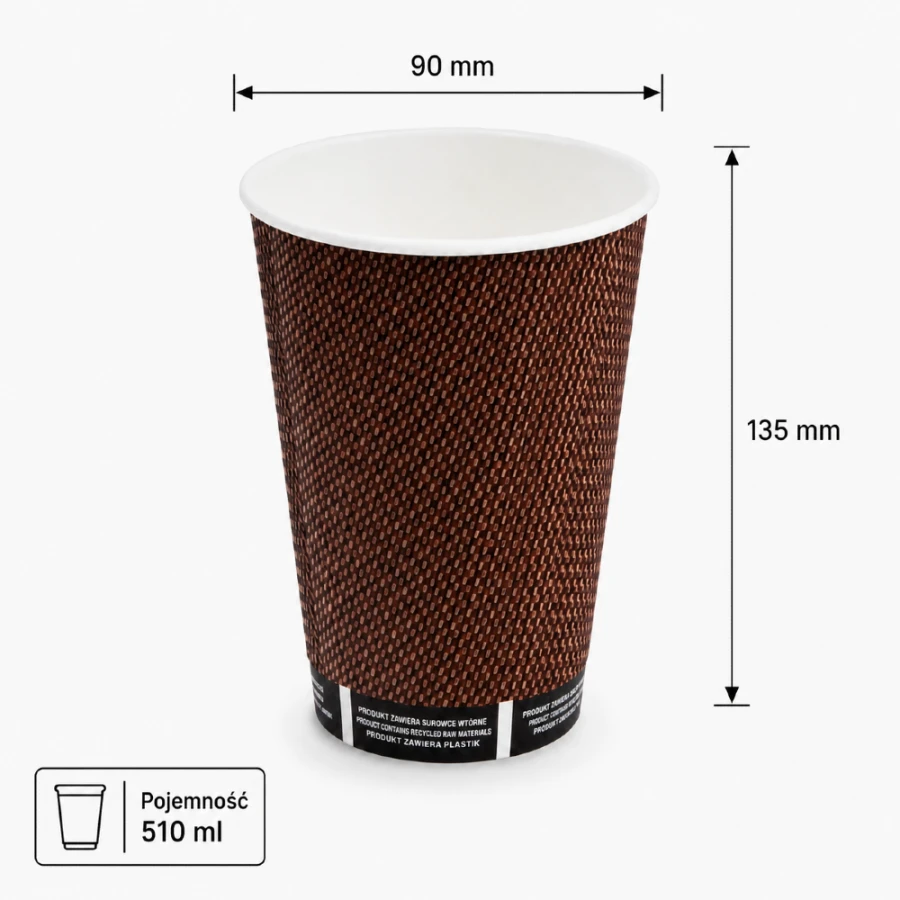 Kubek papierowy Premium karbowany 510 ml fi 90 mm - 25 sztuk