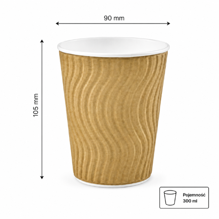Kubek papierowy karbowany dwuwarstwowy kraft 300 ml fi 90 mm - 40 sztuk