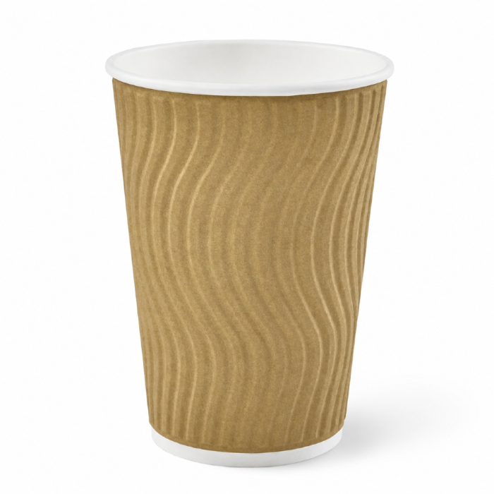 Kubek papierowy karbowany dwuwarstwowy kraft 400 ml fi 90 mm - 25 sztuk