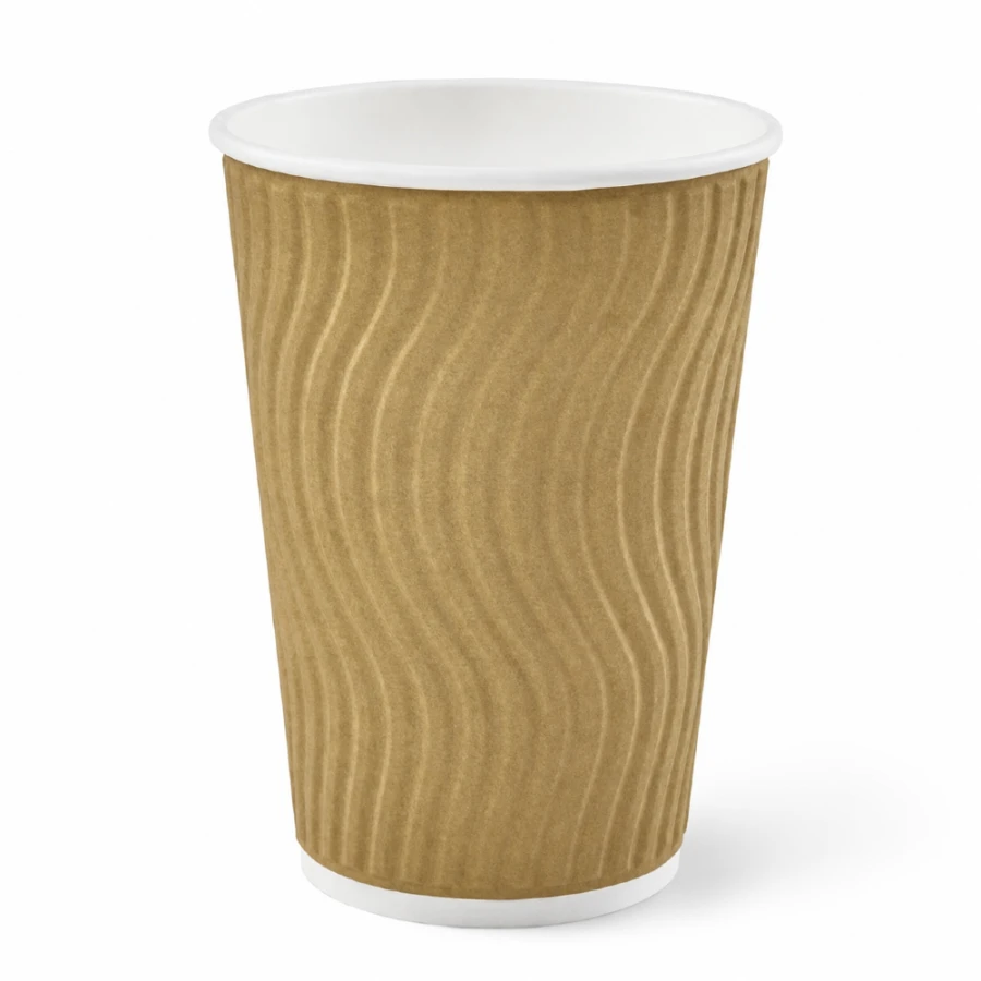 Kubek papierowy karbowany dwuwarstwowy kraft 400 ml fi 90 mm - 25 sztuk