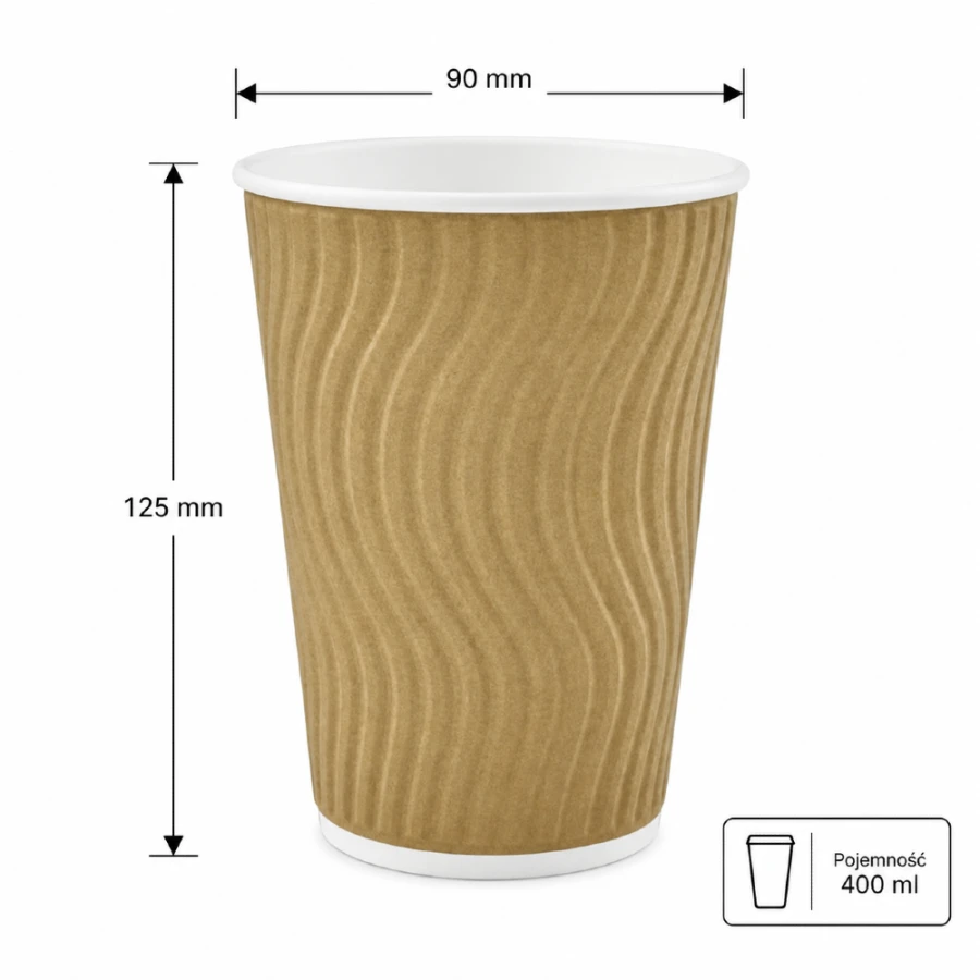 Kubek papierowy karbowany dwuwarstwowy kraft 400 ml fi 90 mm - 25 sztuk
