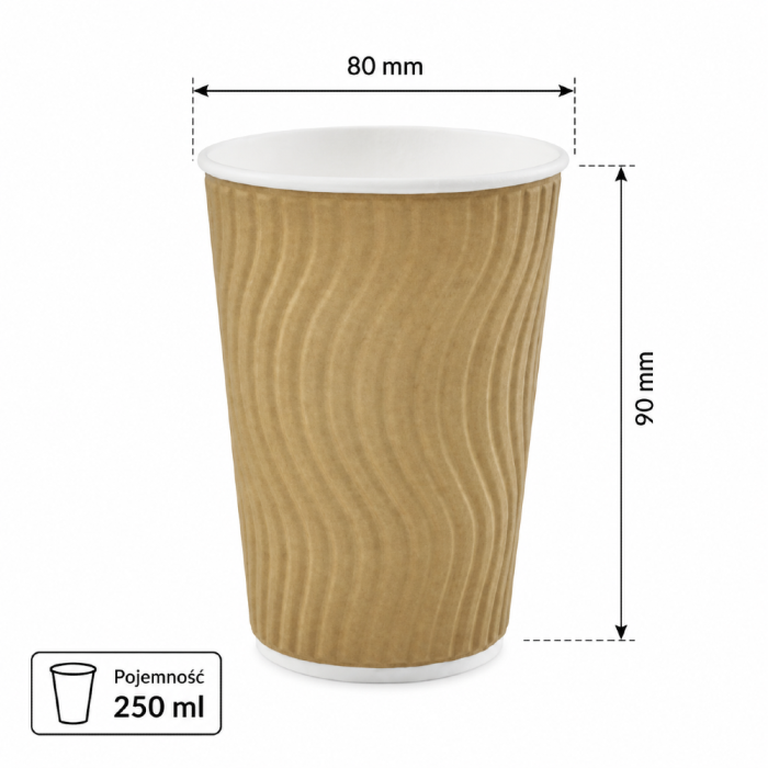 Kubek papierowy karbowany dwuwarstwowy kraft 250 ml fi 80 mm - 50 sztuk