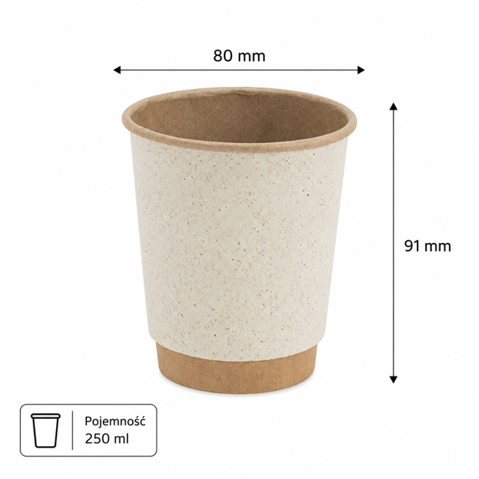 Kubek papierowy termiczny dwuwarstwowy trawa kraft 250 ml fi 80 mm - 20 sztuk
