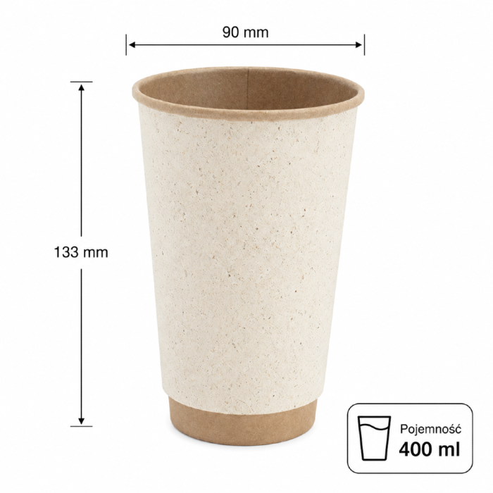 Kubek papierowy termiczny dwuwarstwowy trawa kraft 400 ml fi 90 mm - 20 sztuk