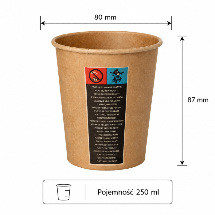 Kubek z papieru Kraft 250 ml fi 8 cm - 100 sztuk