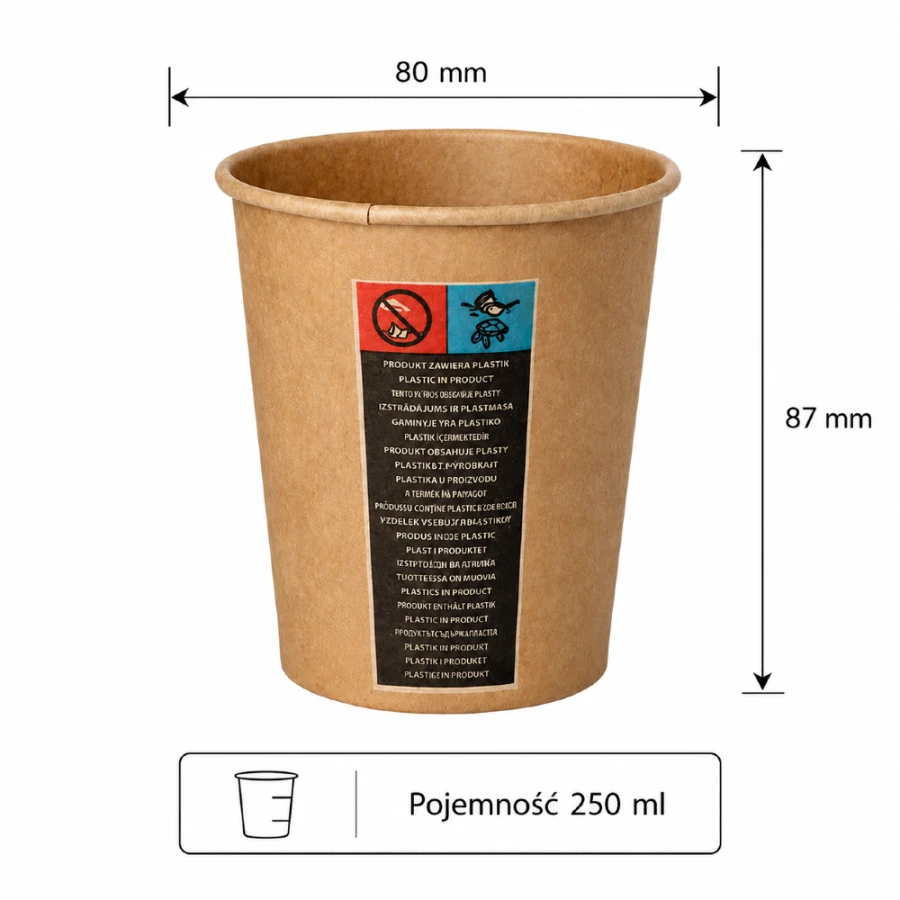 Kubek z papieru Kraft 250 ml fi 8 cm - 100 sztuk