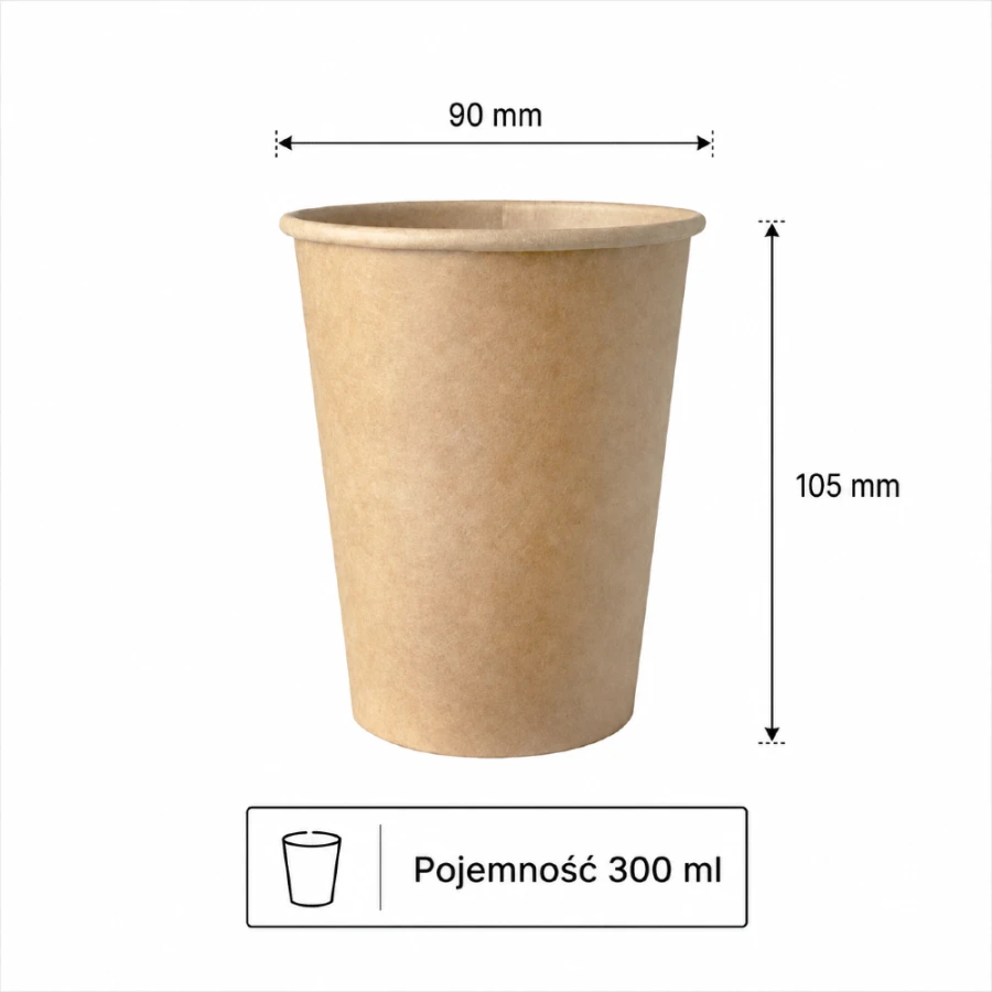 Kubek z papieru Kraft 300 ml fi 9 cm - 100 sztuk