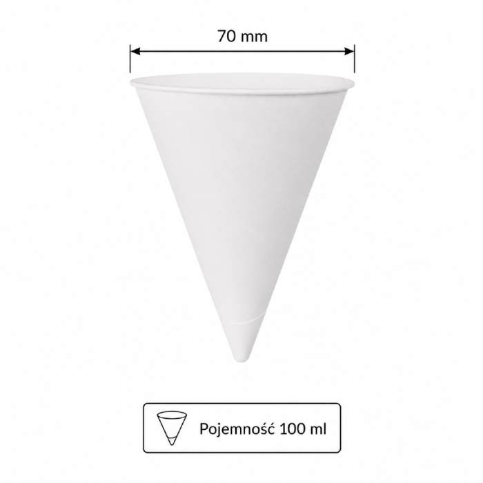 Kubek stożkowy, biały, fi 70 mm, 100 ml - 200 sztuk