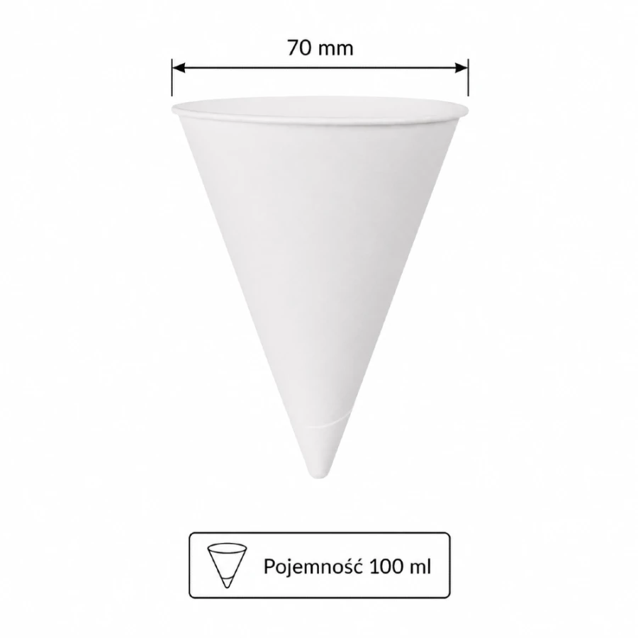 Kubek stożkowy, biały, fi 70 mm, 100 ml - 200 sztuk