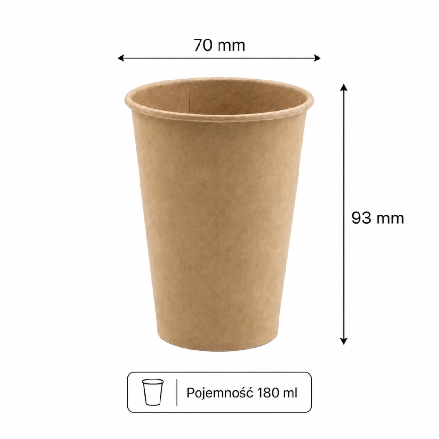Kubek jednościankowy kraft, fi 70 mm, 180 ml - 100 sztuk