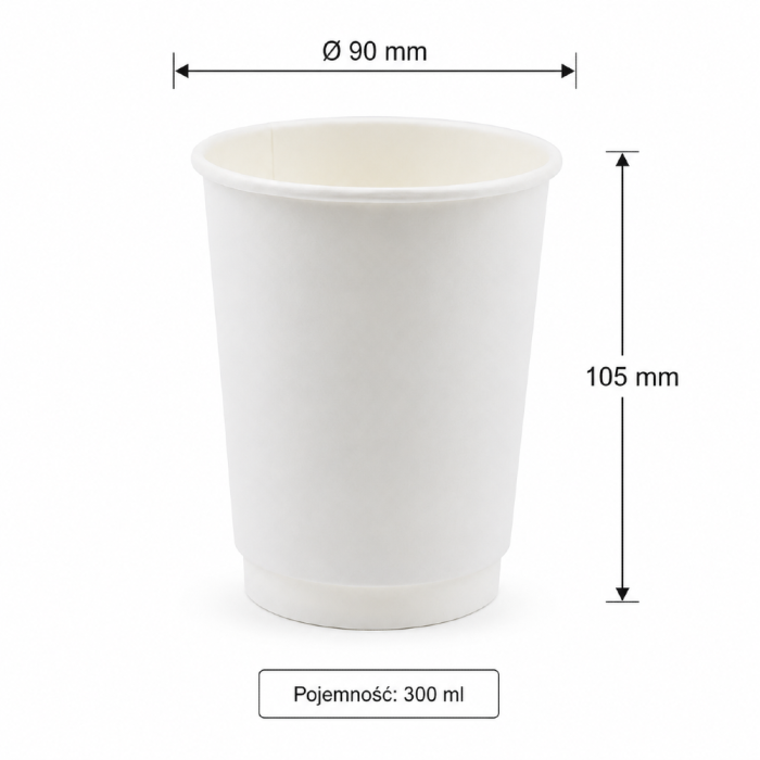 Kubek papierowy, biały, fi 90 mm, 300 ml - 50 sztuk