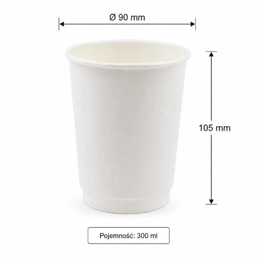 Kubek papierowy, biały, fi 90 mm, 300 ml - 50 sztuk