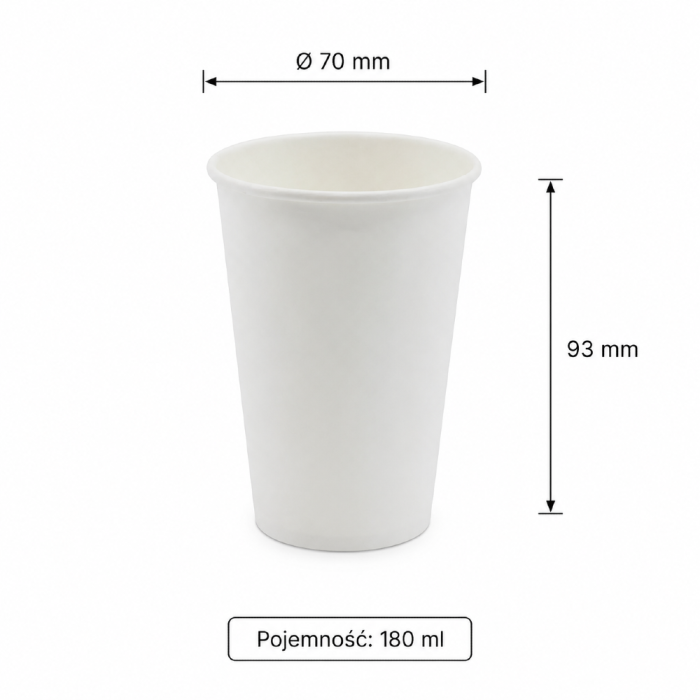 Kubek jednościankowy biały, fi 70 mm, 180 ml - 100 sztuk