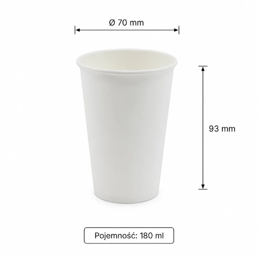 Kubek jednościankowy biały, fi 70 mm, 180 ml - 100 sztuk