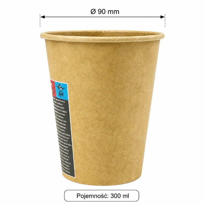 Kubek 300 ml PAP/PE, fi 90 mm kraft - 50 szt.