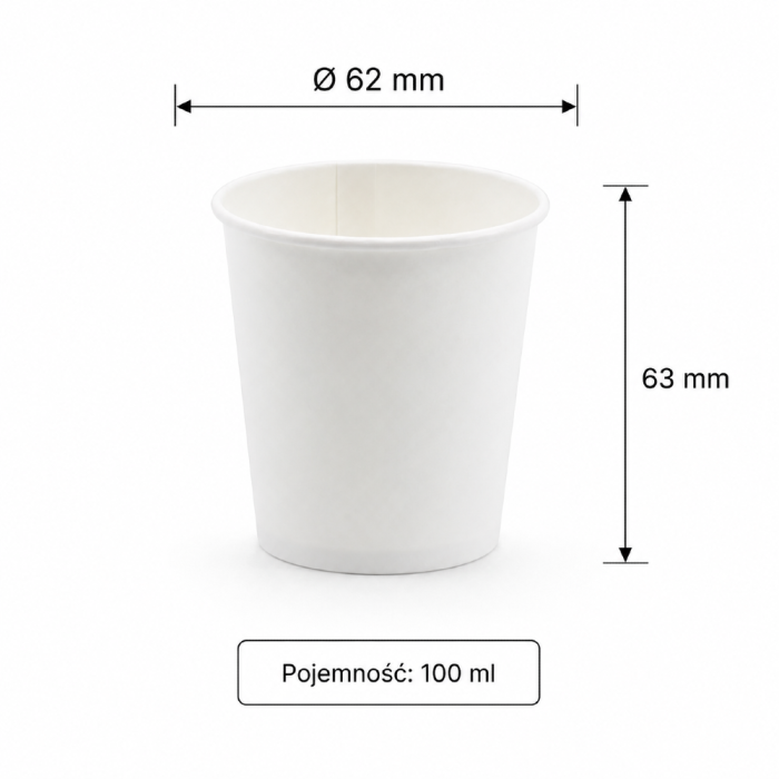 Kubek jednościankowy biały, fi 62 mm, 100 ml - 100 sztuk