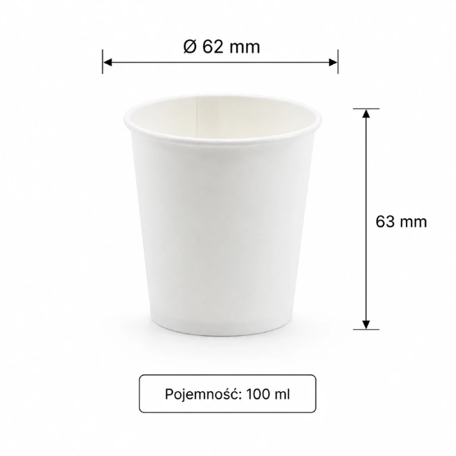 Kubek jednościankowy biały, fi 62 mm, 100 ml - 100 sztuk