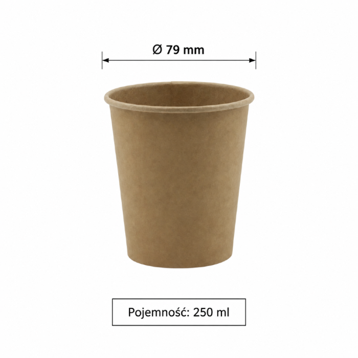Kubek papierowy jednowarstwowy, kraft, fi 79 mm, 250 ml - 100 sztuk