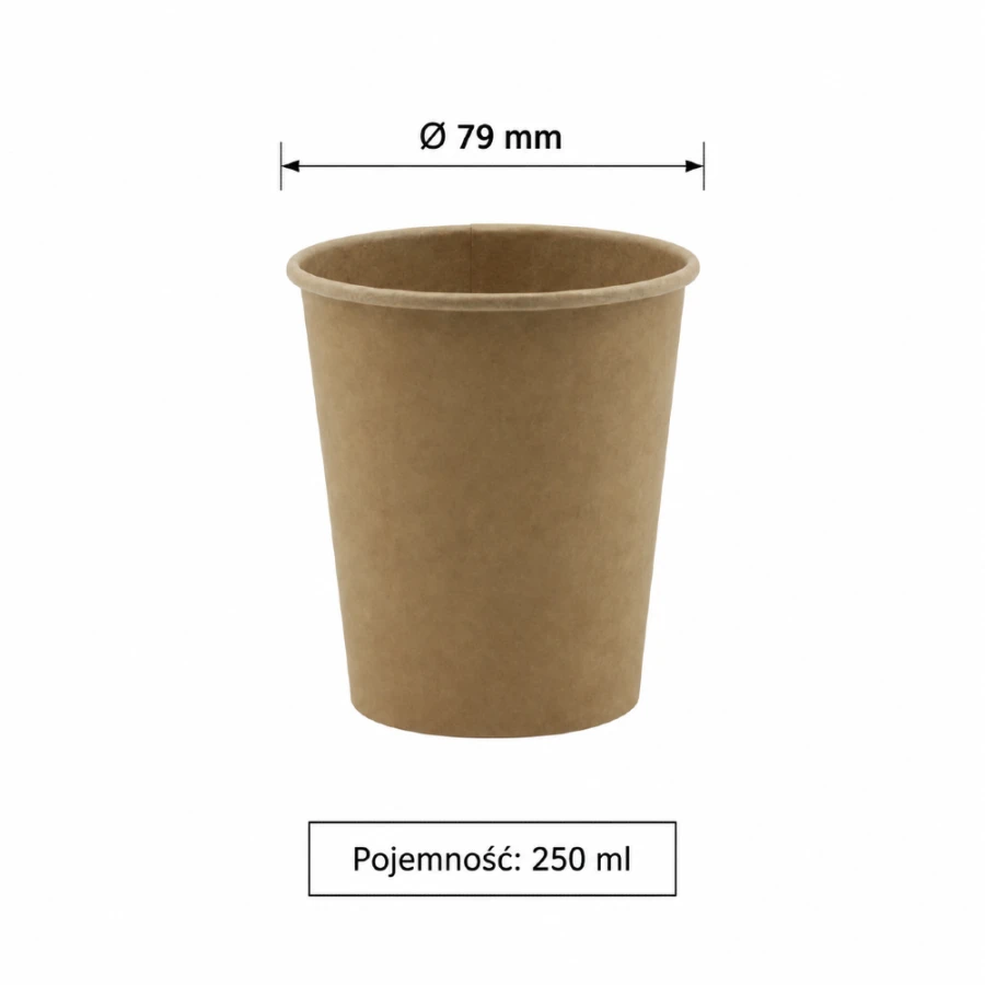 Kubek papierowy jednowarstwowy, kraft, fi 79 mm, 250 ml - 100 sztuk