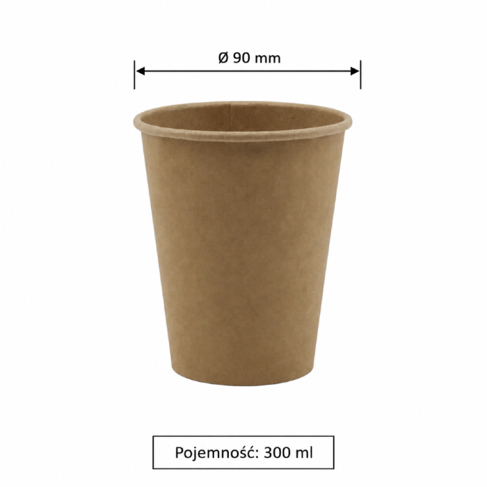 Kubek papierowy jednowarstwowy, kraft, fi 90 mm, 300 ml - 50 sztuk