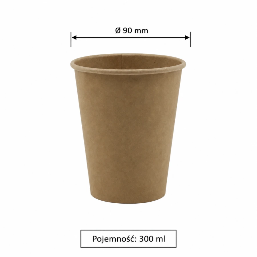 Kubek papierowy jednowarstwowy, kraft, fi 90 mm, 300 ml - 50 sztuk