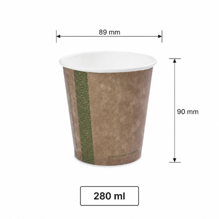 Kubek papierowy jednowarstwowy kraft 280 ml fi 89 mm - 50 sztuk
