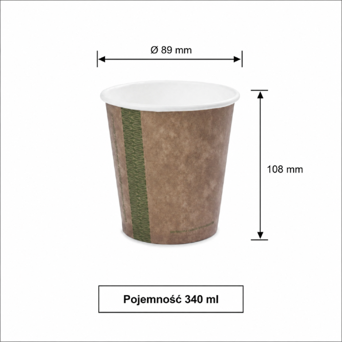 Kubek papierowy jednowarstwowy kraft 340 ml fi 89 mm - 50 sztuk