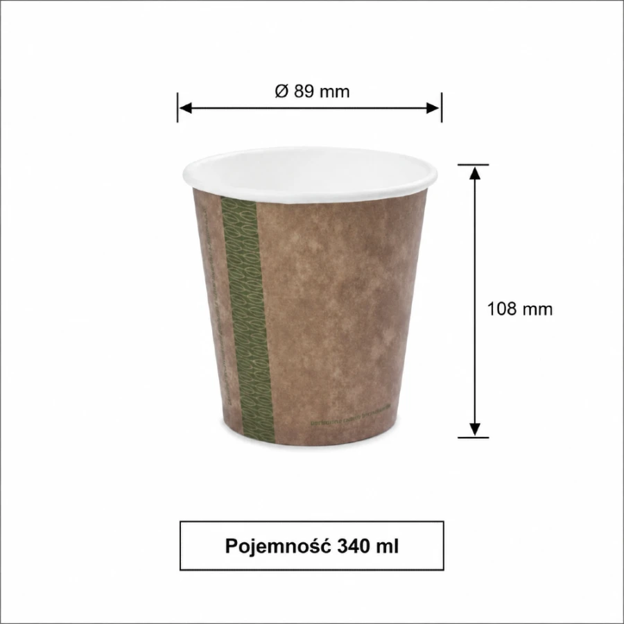Kubek papierowy jednowarstwowy kraft 340 ml fi 89 mm - 50 sztuk