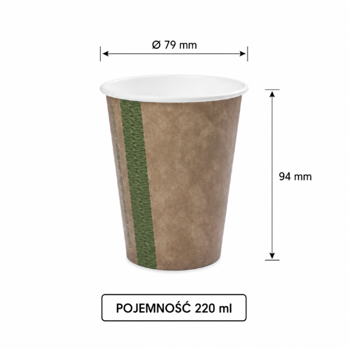 Kubek papierowy jednowarstwowy kraft 220 ml fi 79 mm - 50 sztuk
