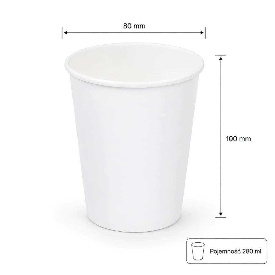 Kubek papierowy biały 280 ml, fi 80 mm - 50 sztuk
