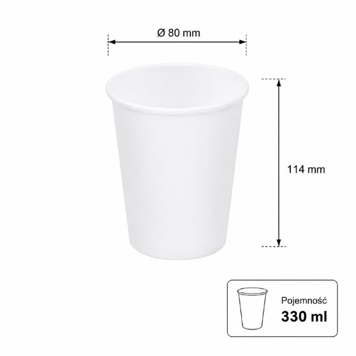 Kubek papierowy biały 330 ml, fi 80 mm - 50 sztuk