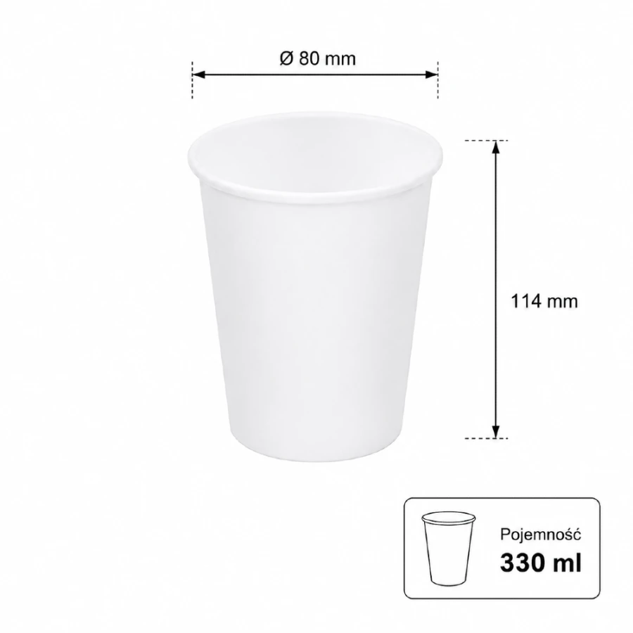 Kubek papierowy biały 330 ml, fi 80 mm - 50 sztuk