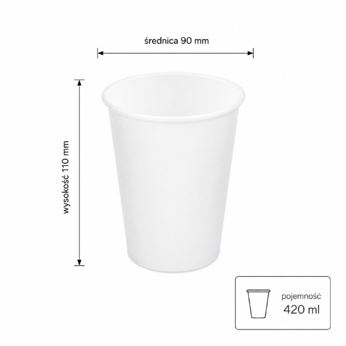 Kubek papierowy biały 420 ml, fi 90 mm - 50 sztuk