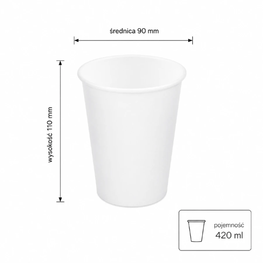 Kubek papierowy biały 420 ml, fi 90 mm - 50 sztuk