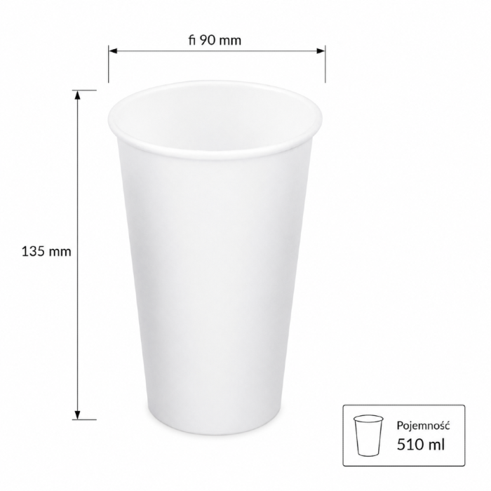 Kubek papierowy biały 510 ml, fi 90 mm - 50 sztuk