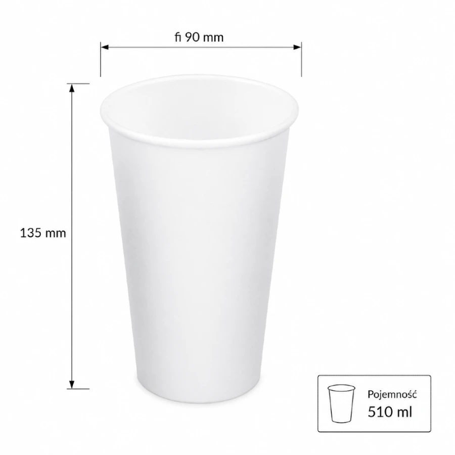 Kubek papierowy biały 510 ml, fi 90 mm - 50 sztuk