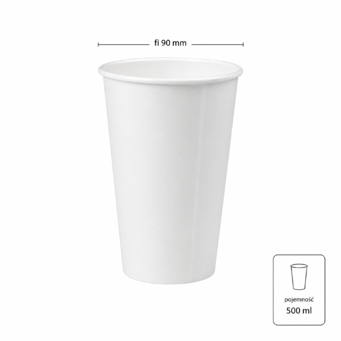Kubek papierowy biały, fi 90 mm, 500 ml - 50 sztuk
