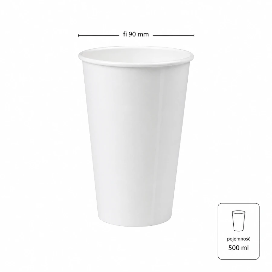 Kubek papierowy biały, fi 90 mm, 500 ml - 50 sztuk