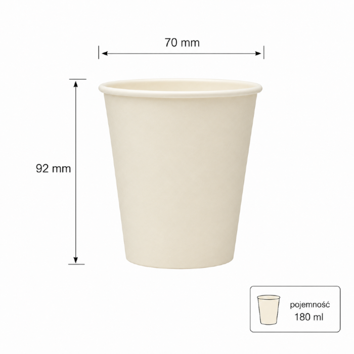 Kubek papierowy z powłoką dyspersyjną biały 180 ml fi 70 mm - 50 sztuk