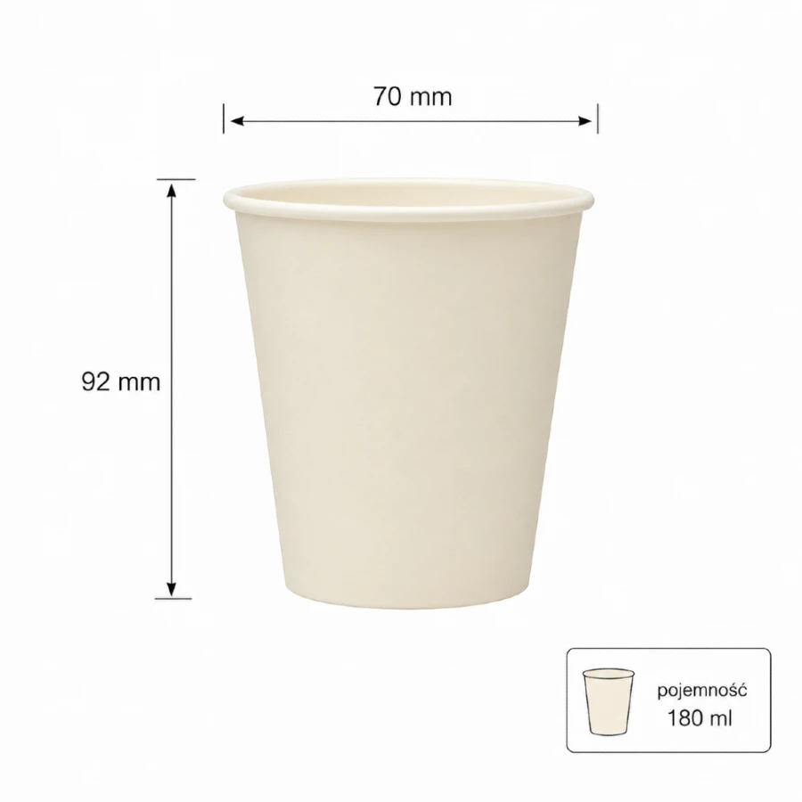 Kubek papierowy z powłoką dyspersyjną biały 180 ml fi 70 mm - 50 sztuk
