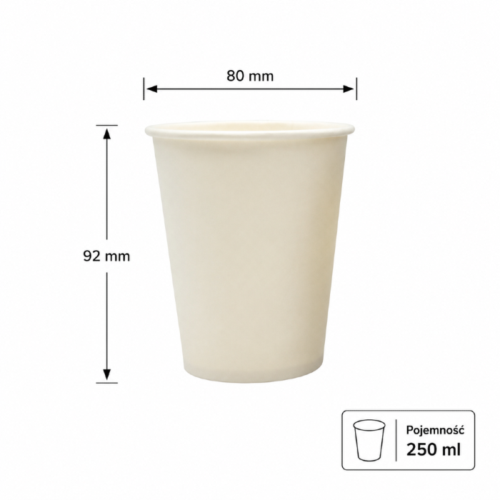 Kubek papierowy z powłoką dyspersyjną biały 250 ml fi 80 mm - 50 sztuk