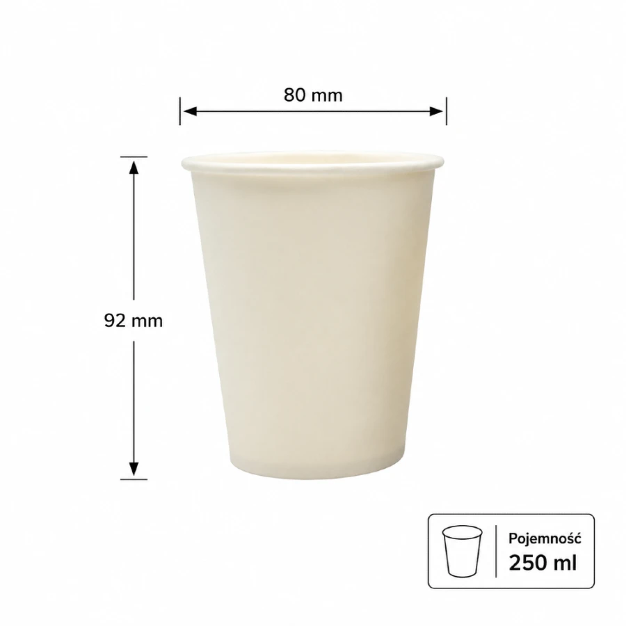 Kubek papierowy z powłoką dyspersyjną biały 250 ml fi 80 mm - 50 sztuk