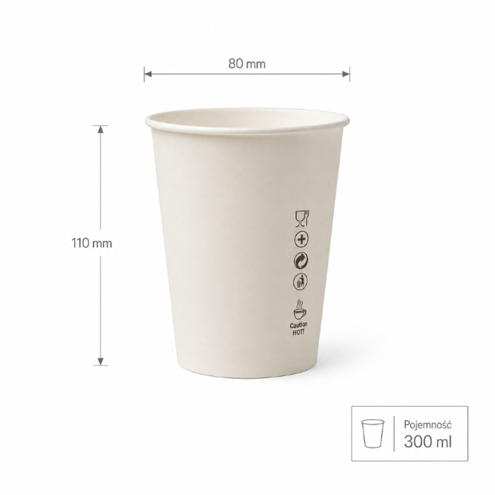 Kubek papierowy z powłoką dyspersyjną biały 300 ml fi 80 mm - 50 sztuk